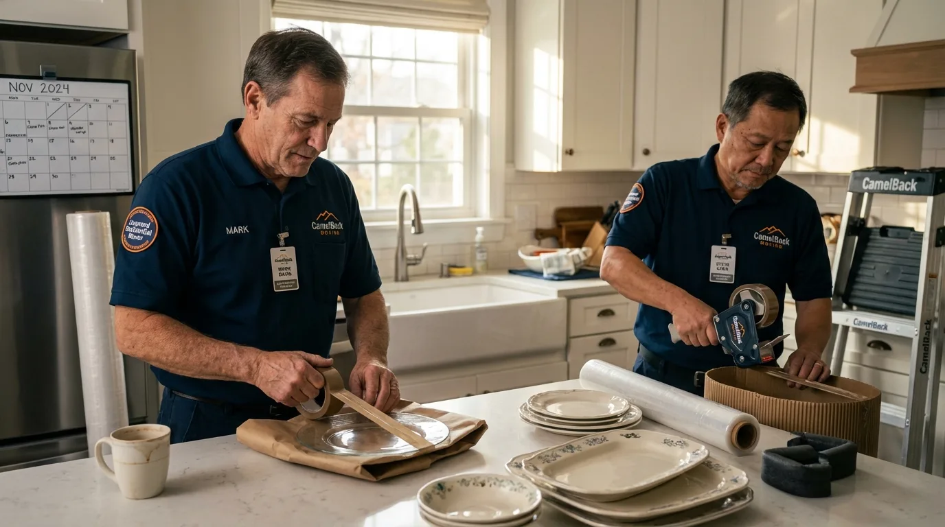 Professional crew packing kitchen dishware in Leesburg, VA